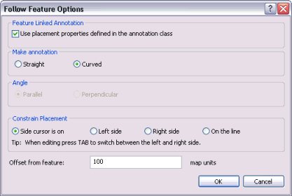 Boîte de dialogue Options de suivi des entités