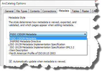 Sélection du style de métadonnées FGDC CSDGM