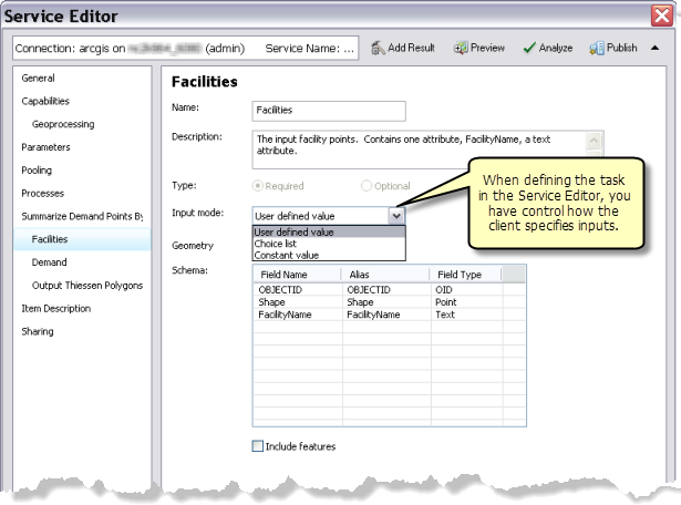 Définition du mode de saisie dans l’Editeur de services