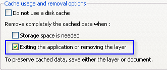 Sélection permettant de supprimer le cache disque d'une couche lors de la fermeture d'ArcGlobe dans la boîte de dialogue Propriétés de la couche.
