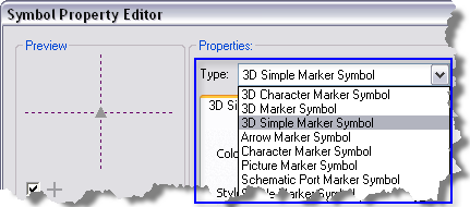 Sélection du type de symbole dans l’Éditeur de propriétés des symboles