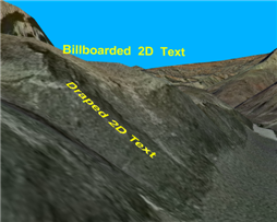 Exemple de texte 2D drapé et de texte avec effet billboarding