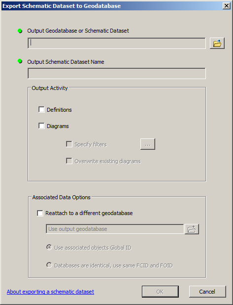 Boîte de dialogue Exporter le jeu de données schématique dans la géodatabase