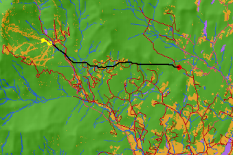 Carte avec la polyligne représentant le nouvel itinéraire