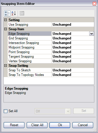 Snapping Item Editor dialog box Snapping Item Editor dialog box
