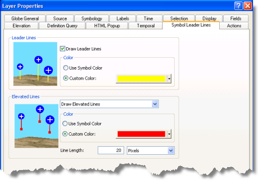 Symbol Leader Lines tab is used to set leader lines and elevated lines