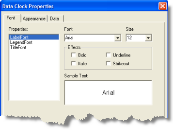 The Font tab of the Data Clock Properties dialog box