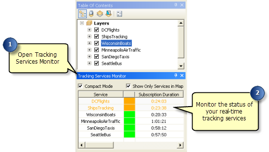 Tracking Services Monitor allows you to view and monitor the status of your real-time tracking services