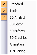 Liste des barres d'outils dans ArcScene Liste des barres d'outils dans ArcScene
