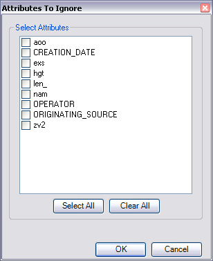 Attributes To Ignore dialog box Attributes To Ignore dialog box