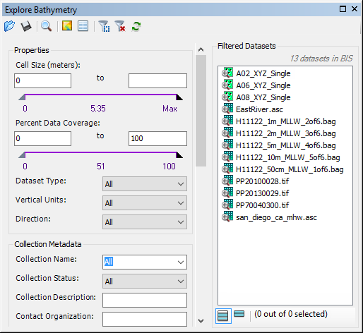 Explore Bathymetry window Explore Bathymetry window