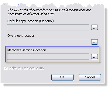 Metadata settings location Metadata settings location