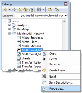 Ouverture de la fenêtre Propriétés du jeu de données réseau Ouverture de la fenêtre Propriétés du jeu de données réseau
