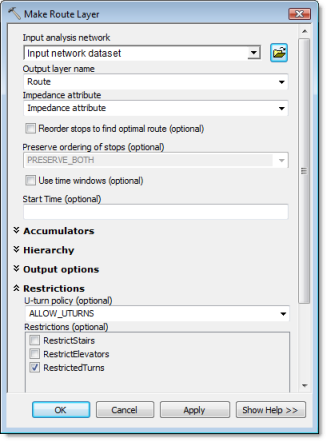 Boîte de dialogue Générer une couche d’itinéraires Boîte de dialogue Générer une couche d’itinéraires
