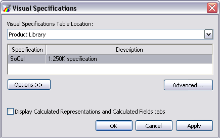 Visual Specifications dialog box Visual Specifications dialog box