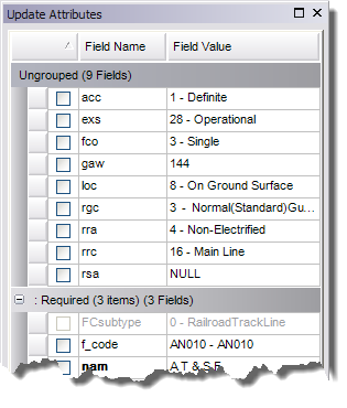 Examples of grouped attributes on the Update Attributes window Examples of grouped attributes on the Update Attributes window