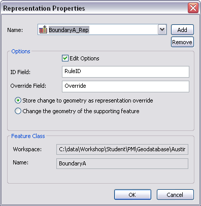 Representation Properties dialog box Representation Properties dialog box