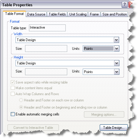 Table Properties dialog box Table Properties dialog box