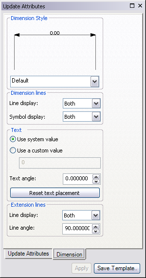 Dimension tab in the Update Attributes window Dimension tab in the Update Attributes window
