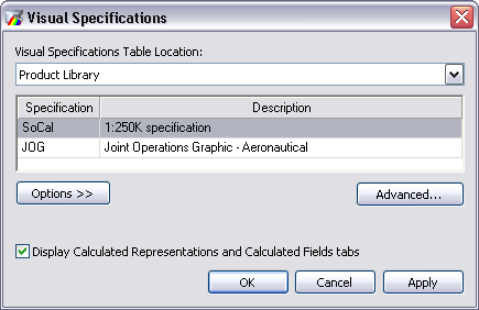 Visual Specifications dialog box Visual Specifications dialog box