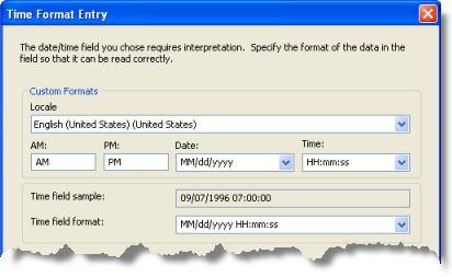 The Time Format Entry dialog box The Time Format Entry dialog box