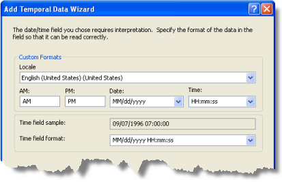 The Add Temporal Data Wizard contains options for using a date conversion The Add Temporal Data Wizard contains options for using a date conversion