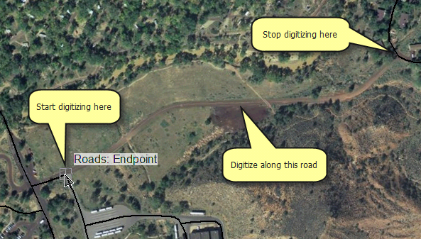 Emplacements où cliquer lors de la numérisation de la route