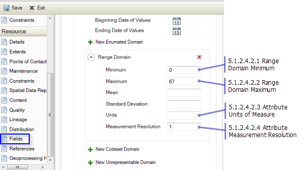 Resource Fields page: Range Domain