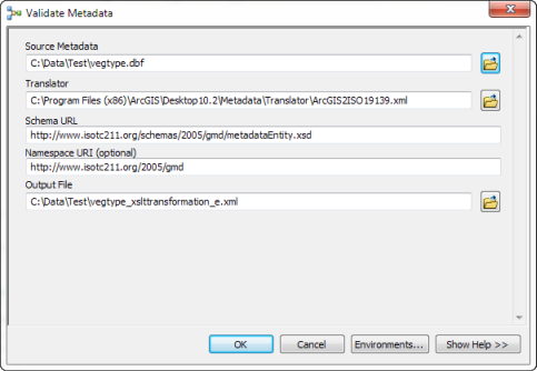 Lorsque des modifications des métadonnées ont été enregistrées, vous pouvez également valider les métadonnées par rapport au schéma XML de la norme des métadonnées.