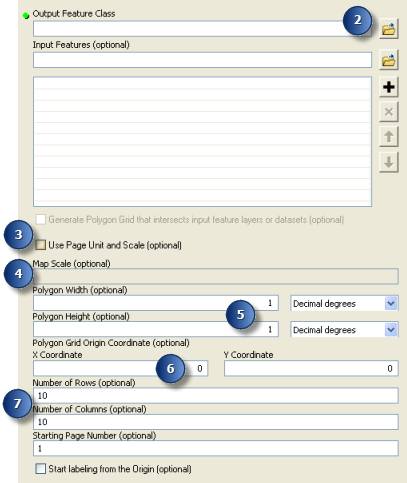 Exemple d'interface utilisateur de l'outil de géotraitement Entités de l'index du quadrillage