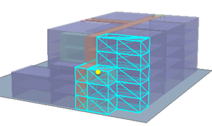 Résultat de la sélection des pièces se trouvant dans une distance donnée (WITHIN_A_DISTANCE) du point jaune