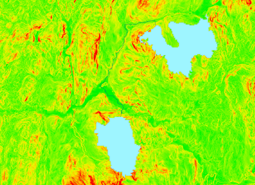 Optimum hiking trail between the source to the destination accounting for overcoming slopes