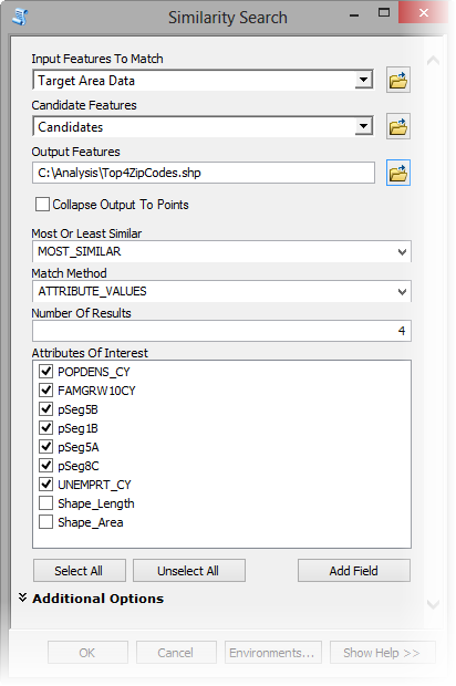 Similarity Search tool parameters