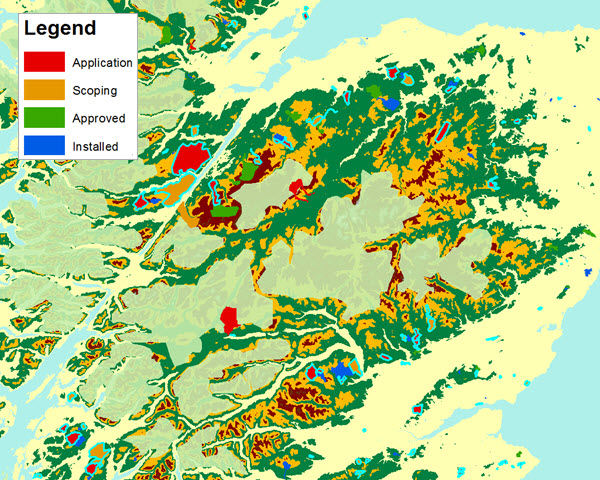 Wind farms that do not intersect wild lands