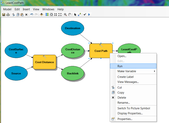 Running the Cost Path tool within the model