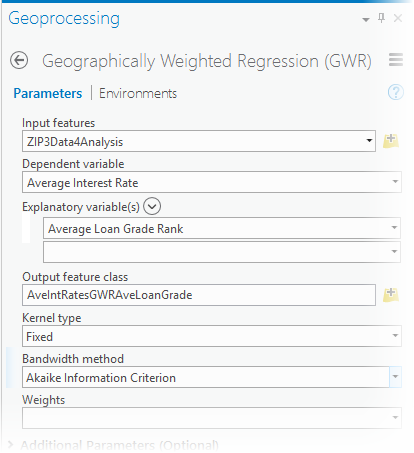 GWR tool parameters