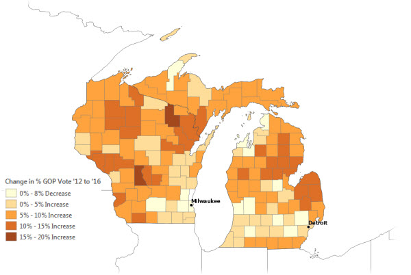 Percent increase in GOP vote