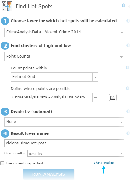 Parameters to create a hot spot map of violent crime