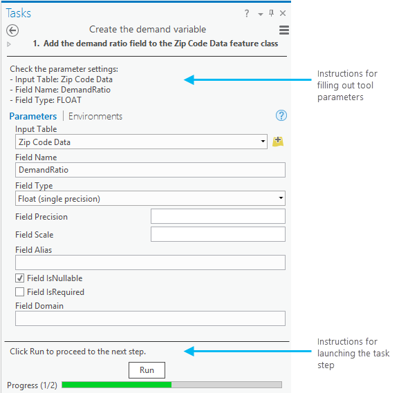 Instructions for filling out and launching a task