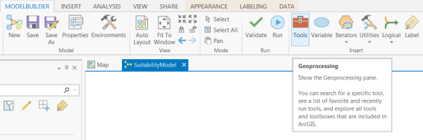 Accessing the Geoprocessing pane