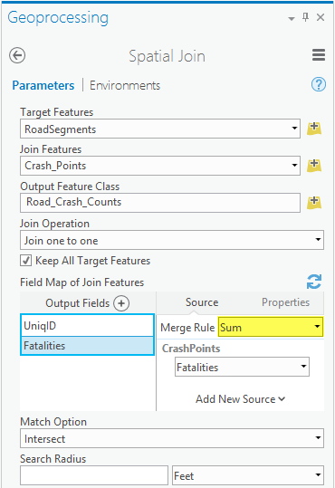 Spatial Join tool parameters