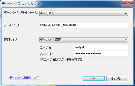 デフォルトのポートを使用した ALTIBASE への接続の例