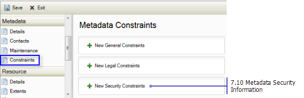 Metadata Constraints page: Metadata Security Information