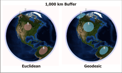 ArcGlobe でのユークリッド バッファーと測地線バッファー