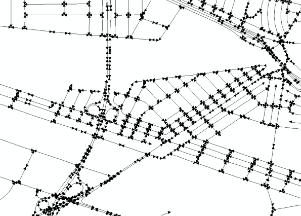 いくつかのラインの端点が表示されています。端点は、各交点に表示され、道路セグメントに沿って表示されることもあります。