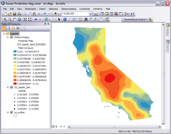 Prediction map clipped to the California State outline