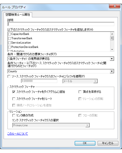 空間検索の [ルール プロパティ] ページ