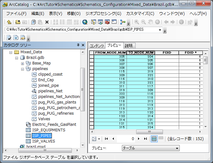 ISP_PIPES オブジェクト テーブルの確認