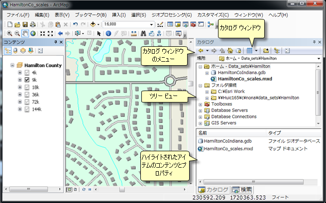 ArcMap のカタログ ウィンドウ