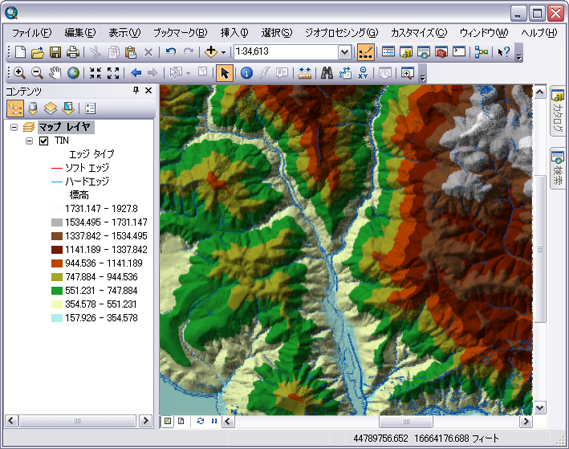 ArcMap での TIN サーフェス